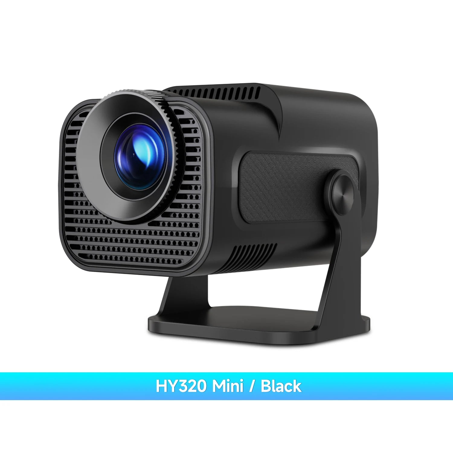 Proyector portátil 720P Android 11 HY320 Mini en color negro, ideal para cine en casa con pantalla gigante.